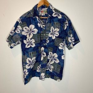 Hilo Hattie mens size large blue and white short sleeve shirt
